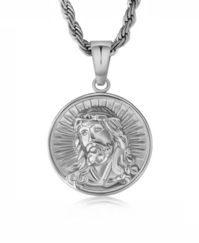 Rhona Sutton Men's Jesus Coin Stainless Steel Pendant Necklace