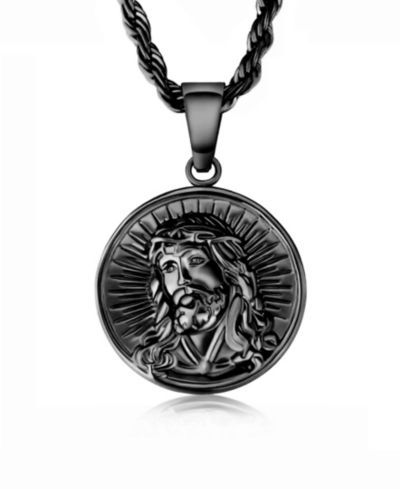 Rhona Sutton Мужская подвеска-кулон Jesus Coin Stainless Steel Black Plated
