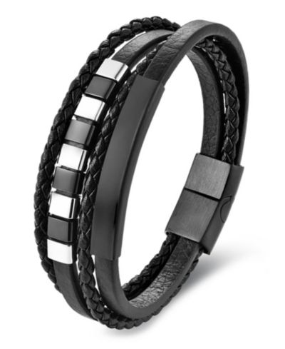 Мужской кожаный браслет Rhona Sutton Men's Corvian Band в нержавеющей стали