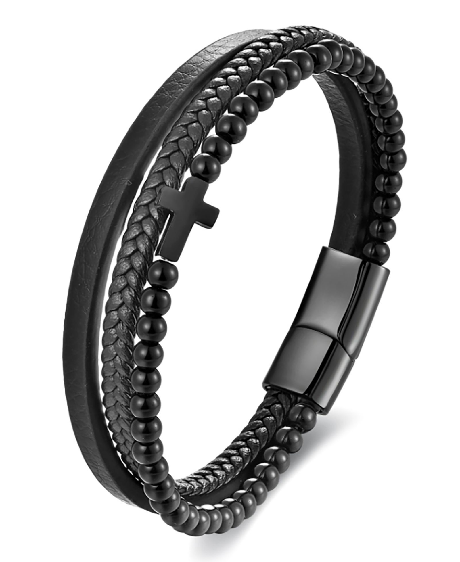Rhona Sutton Men's Vero Faith Leather Stainless Steel Bracelet