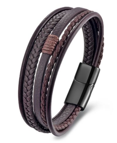 Мужской браслет Rhona Sutton Revenne Brown Leather & Stainless Steel