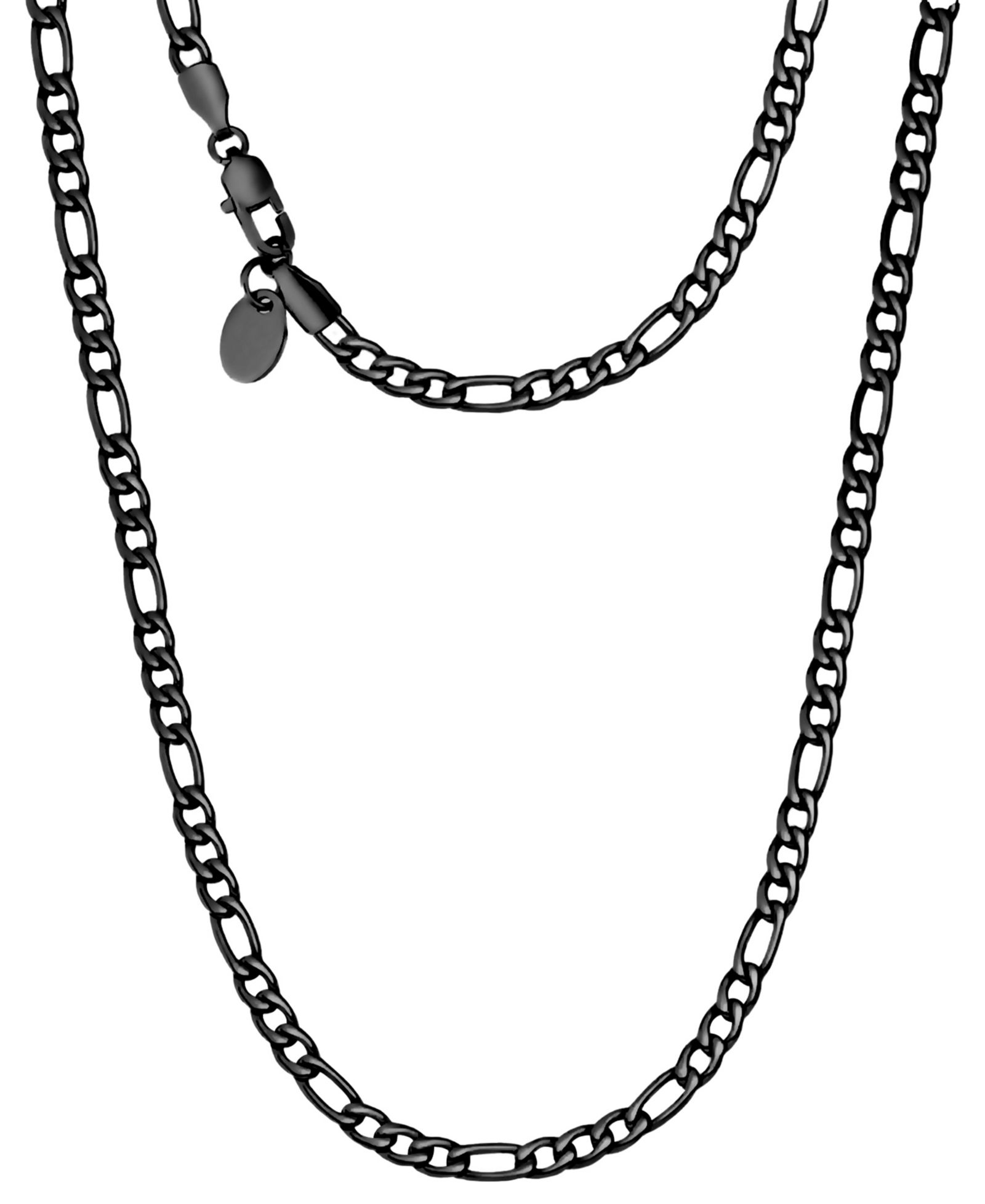 Rhona Sutton Men's Black Plated 22" Stainless Steel Figaro Chain Necklace