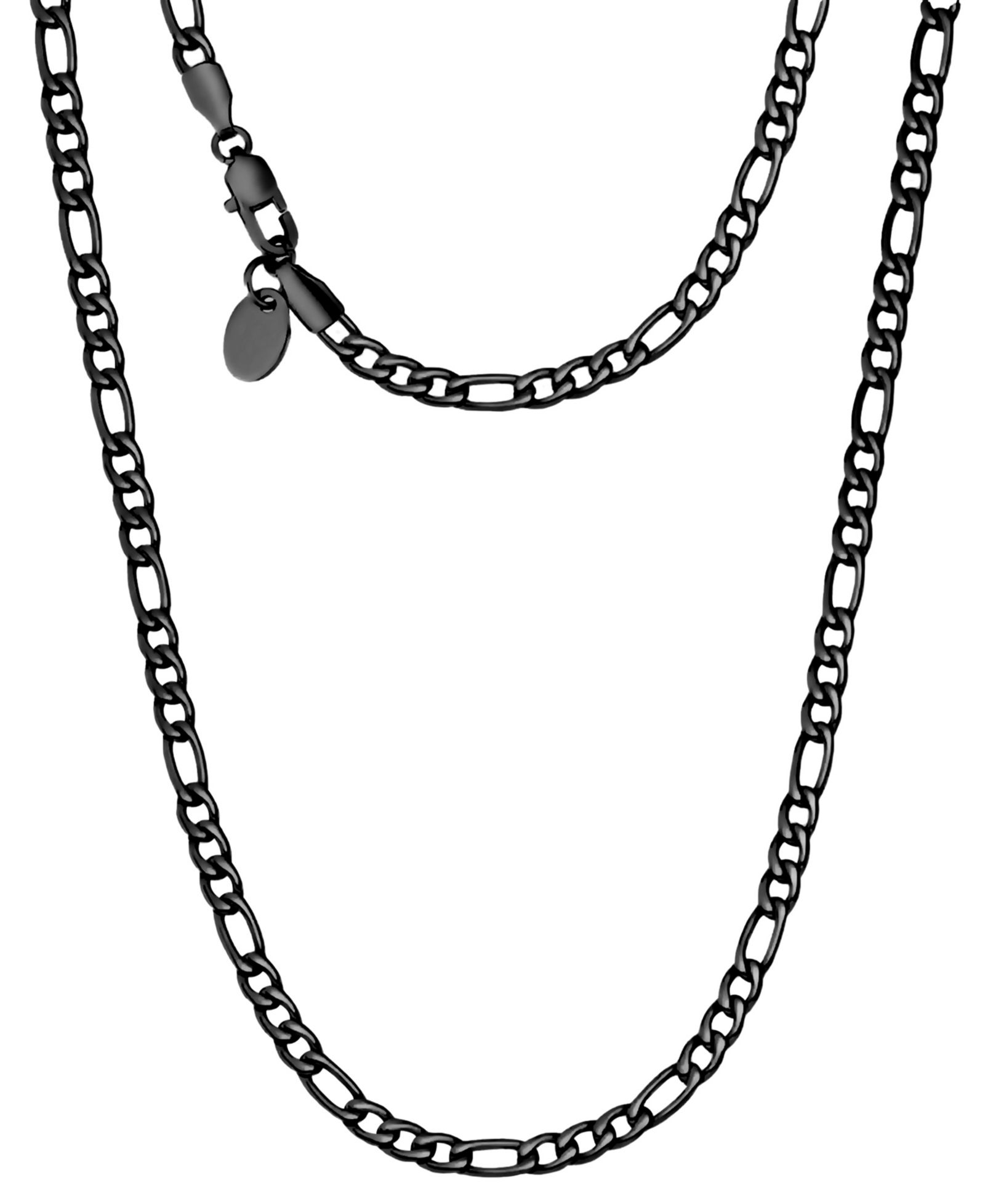 Rhona Sutton Men's Black Plated 20" Stainless Steel Figaro Chain Necklace