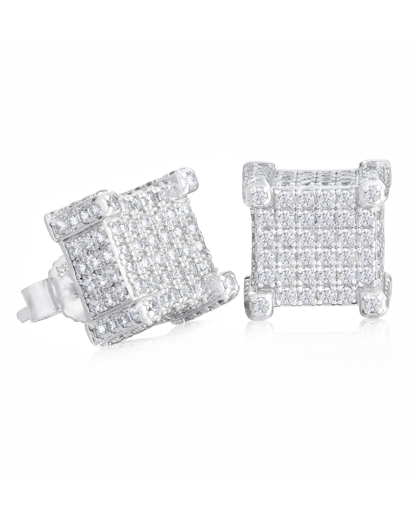 Rhona Sutton Men's Cubic Zirconia Iced Fortress Stud Earrings in Sterling Silver