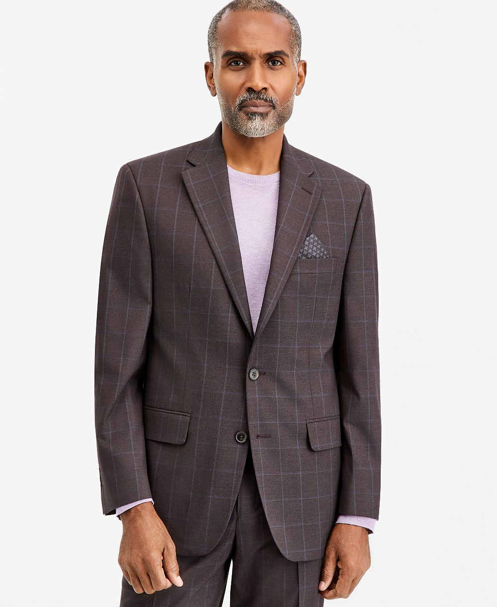 Tallia Men's Classic-Fit Brown & Blue Check Suit Separate Jacket