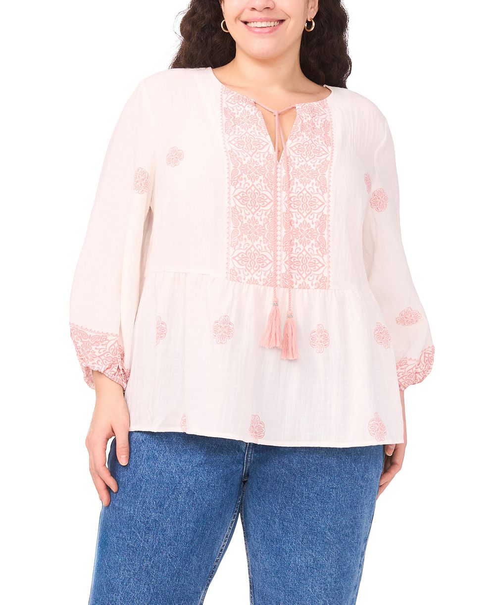 Vince Camuto Plus Size Neck Tie Peasant Blouse