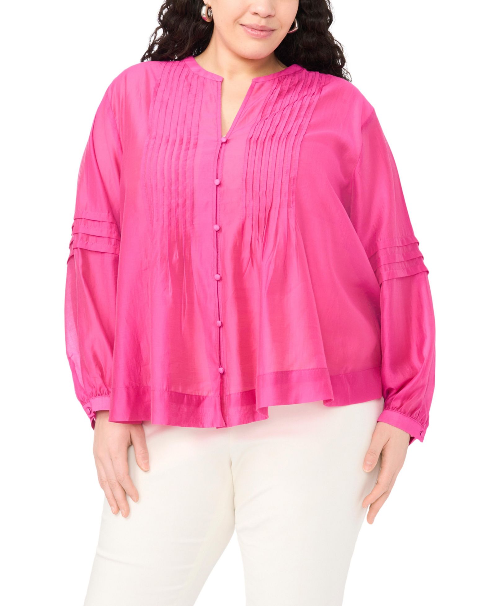 Vince Camuto Plus Size Рубашка на пуговицах со складками на плечах и воротником Stand Collar