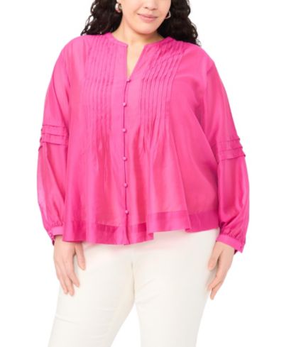 Vince Camuto Plus Size Рубашка на пуговицах со складками на плечах и воротником Stand Collar