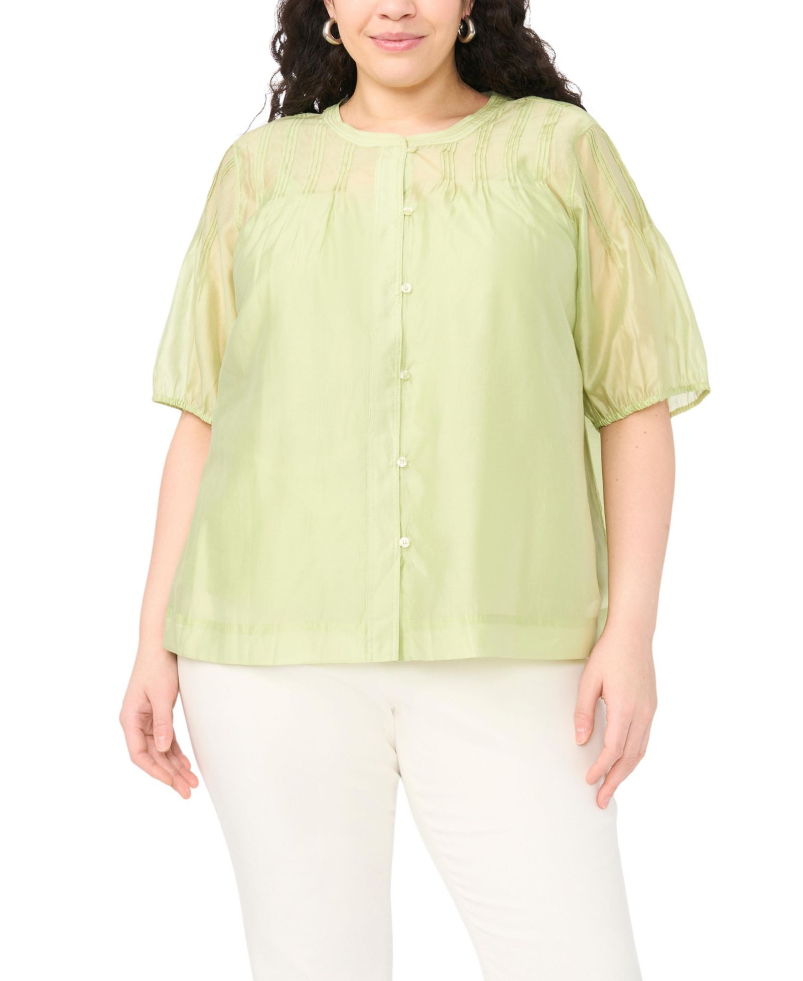 Vince Camuto Plus Size Puff-Sleeve with Front Pleats Top