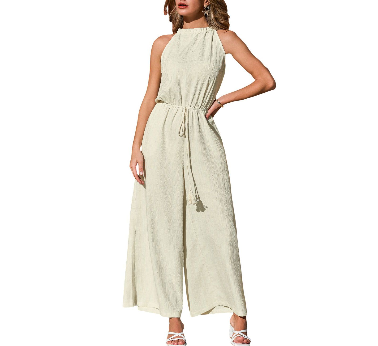 Cupshe Women's Halter Wide-Leg Drawstring Jumpsuit