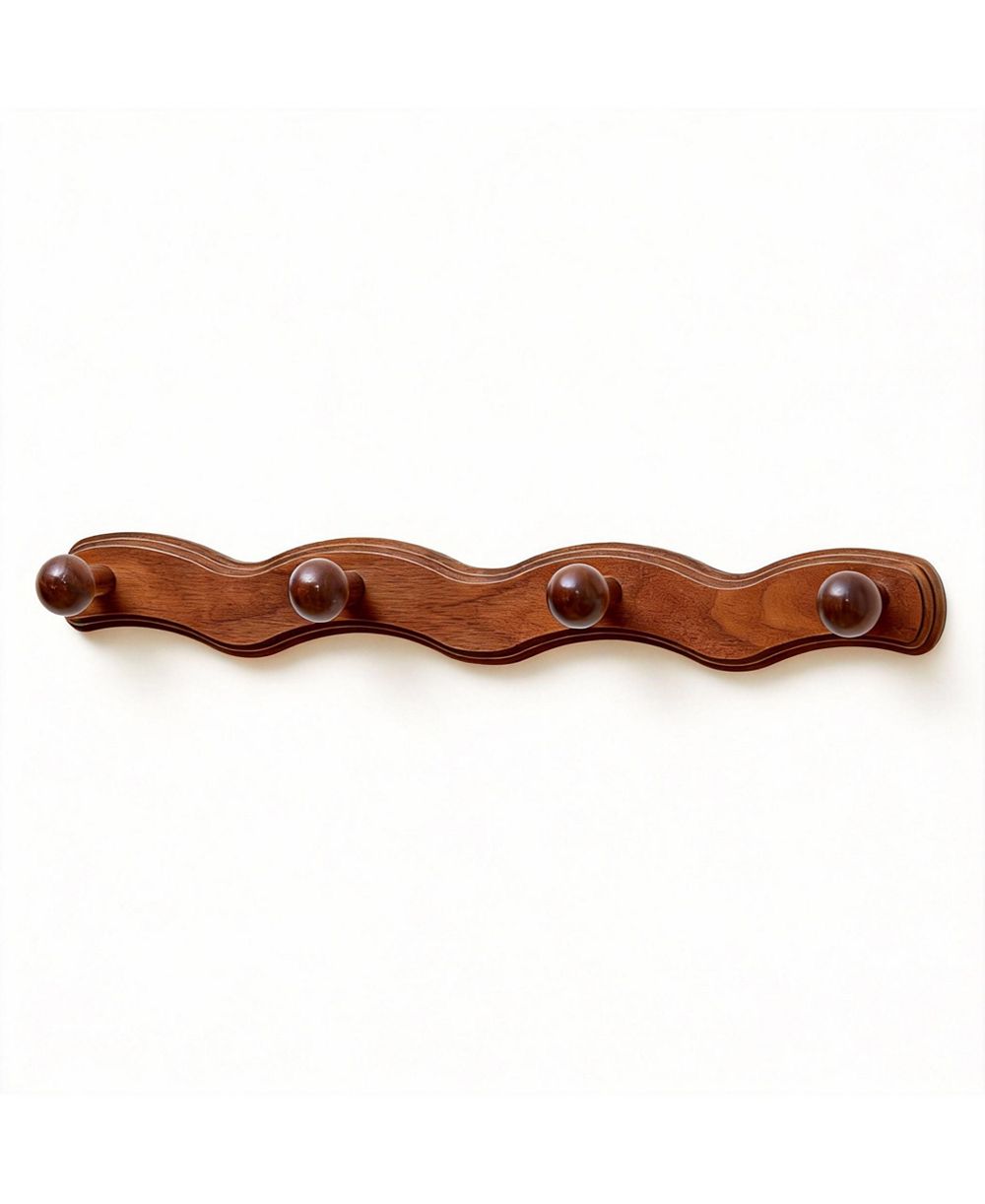YIGII Wave-Shape Walnut Wood Coat Rack with 6 Hooks for Hats, Coats, Bags