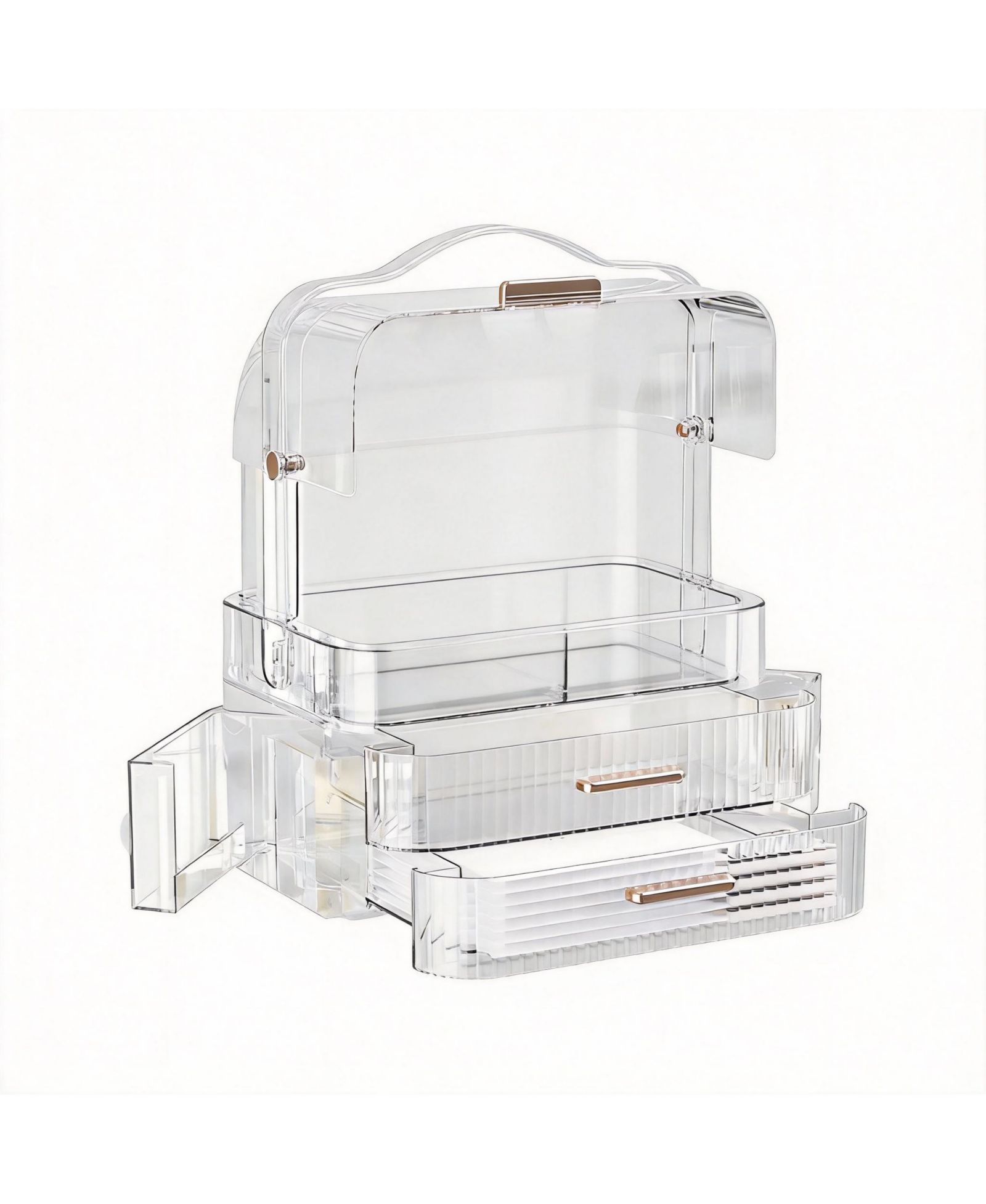 YIGII Cosmetics Organizer with Clear Lid, Drawers, Portable Handle, Dustproof, Space-saving