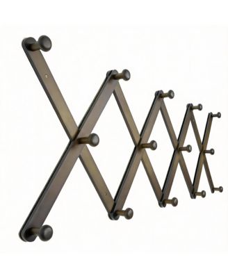 YIGII Wooden Expandable Wall Rack 14 Hooks 24" Long Space-saving Hat & Coat Organizer
