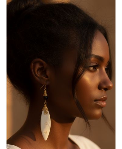 KENDI AMANI Malaika Handmade Bone & Brass Drop Earrings