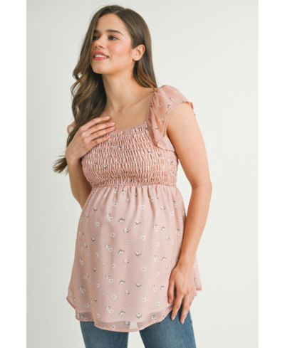 Hello Miz Maternity Smocked Square Neck Floral Empire Waist Top