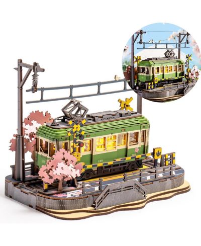 3D Деревянный пазл ROBOTIME Sakura Journey Tram, Model Car Kits Building Set for Adults, DIY Hobby Craft Kits Creative Gift