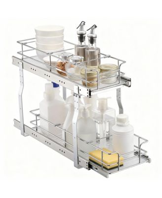 YIGII 2-Tier Pull Out Cabinet Organizer, Heavy Duty Steel, Smooth Sliding, Easy Install, Kitchen and Bathroom