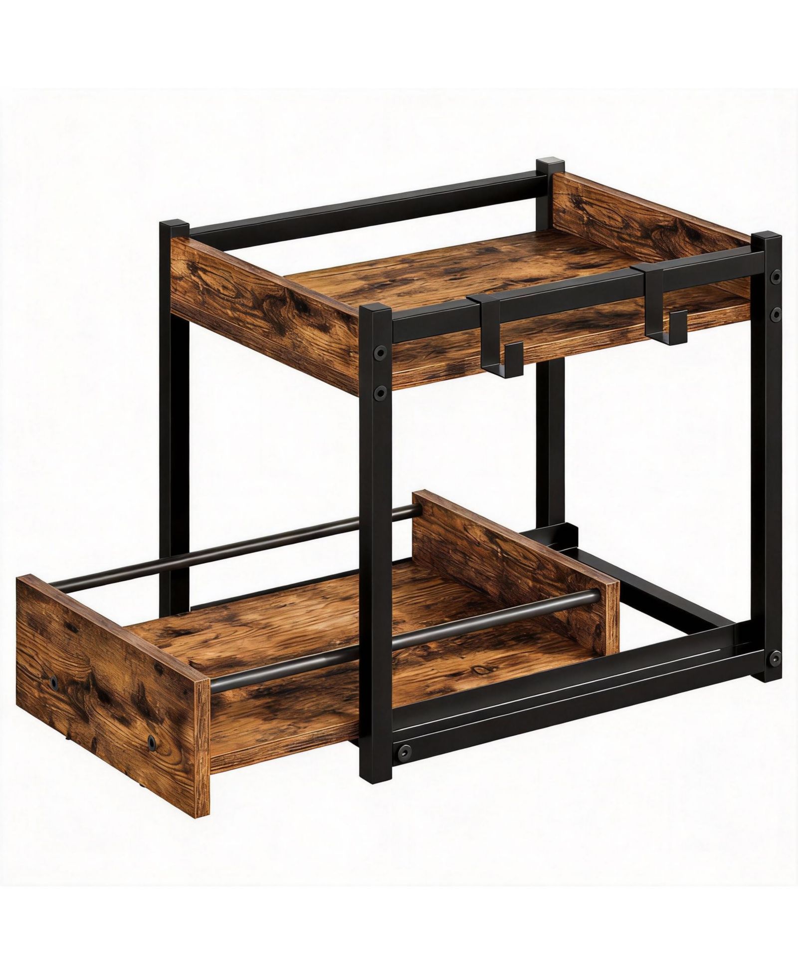 YIGII 2-Tier Kitchen Organizer with Pull-Out & Hooks for Efficient Storage