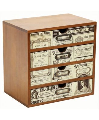 YIGII Vintage 4-Drawer Organizer: Solid Wood, Newspaper Design, Label Holders