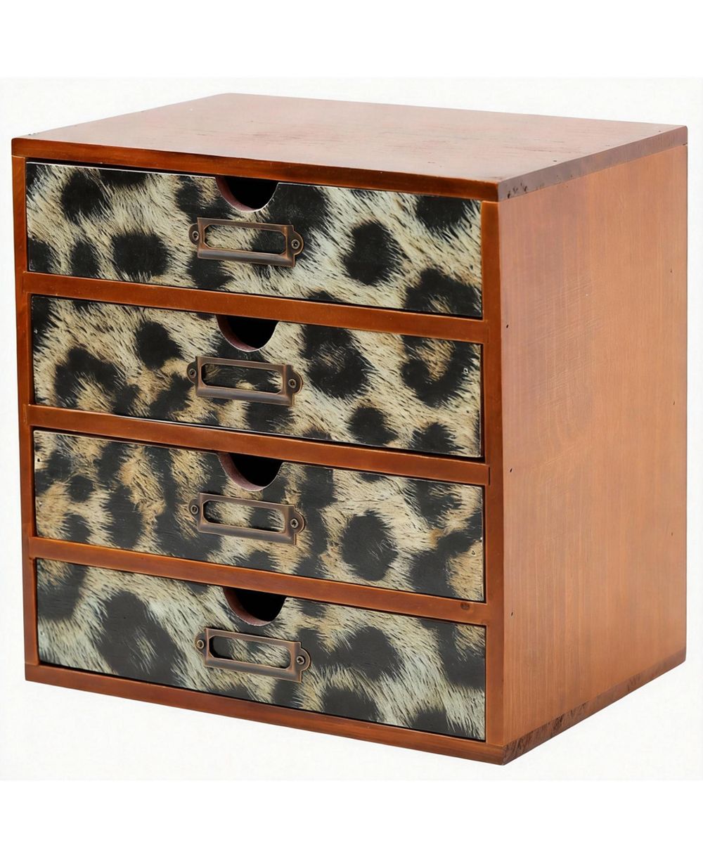 YIGII Leopard Print Wooden Drawer Organizer - 4 Drawers for Office, Craft, Home