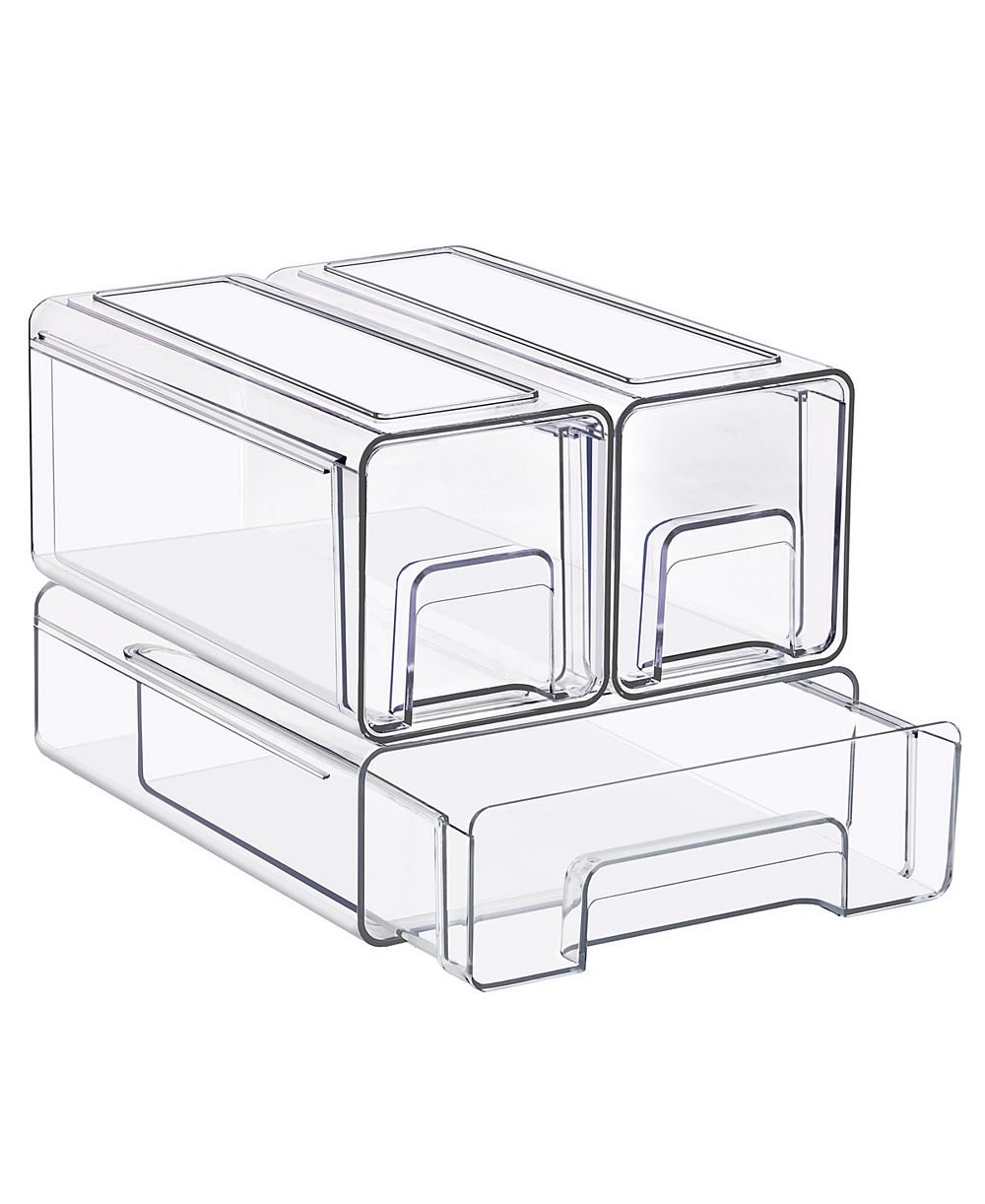 Sorbus 3 Piece Clear Stackable Storage Drawers Case with Handles - for Bathroom, Closet, Pantry, Cabinet, Medicine & Baby Bottle Storage