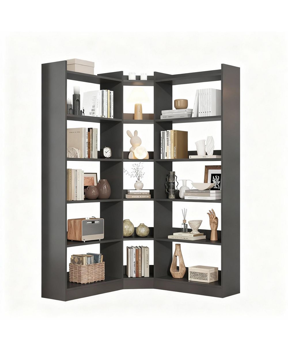 YIGII L Shaped Corner Bookshelf 6 Tiers Storage Display Rack