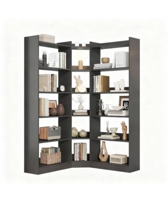 YIGII L Shaped Corner Bookshelf 6 Tiers Storage Display Rack