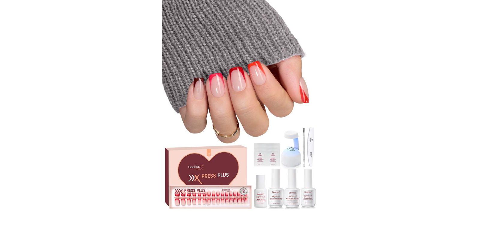 Набор накладных ногтей Beetles X Press Short Square French Tip, 160 Pc.