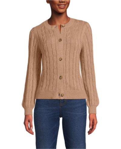 Lands' End Women's Drifter Classic Cable Crew Neck Cardigan Sweater