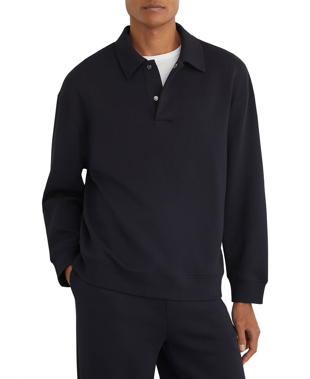 REISS Men's Brooks Cotton-Modal Blend Relaxed-Fit Polo Sweatshirt