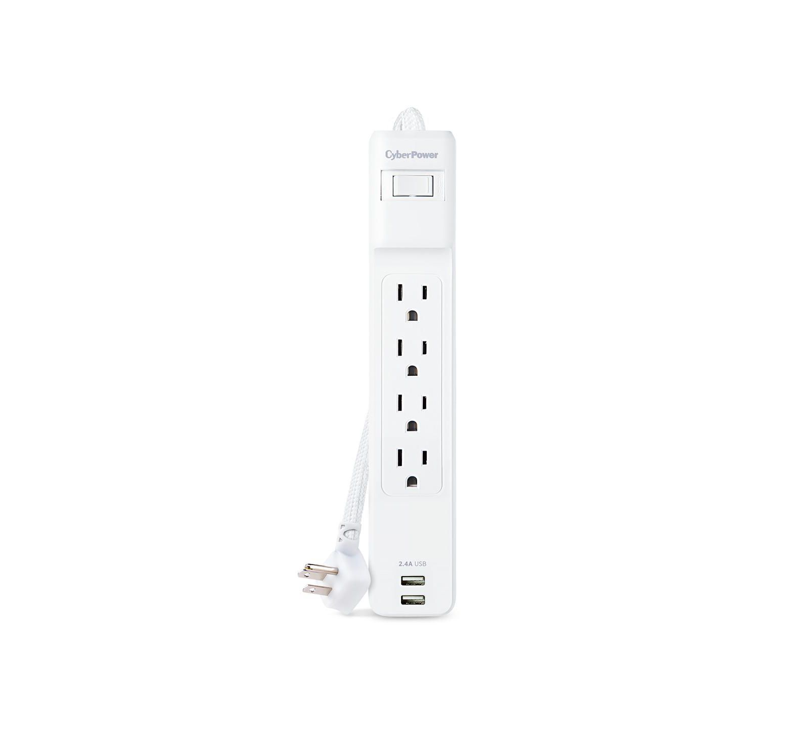 CyberPower P406U 4-Outlet Home/Office Surge Protector with 2x USB-A, White