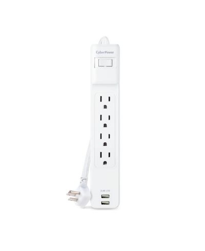 CyberPower P406U 4-Outlet Home/Office Surge Protector with 2x USB-A, White