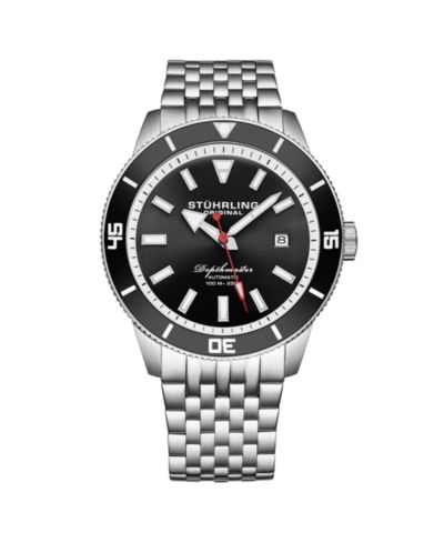Мужские автоматические часы Stuhrling Depthmaster 4086.1, 42mm, сталь, черный циферблат
