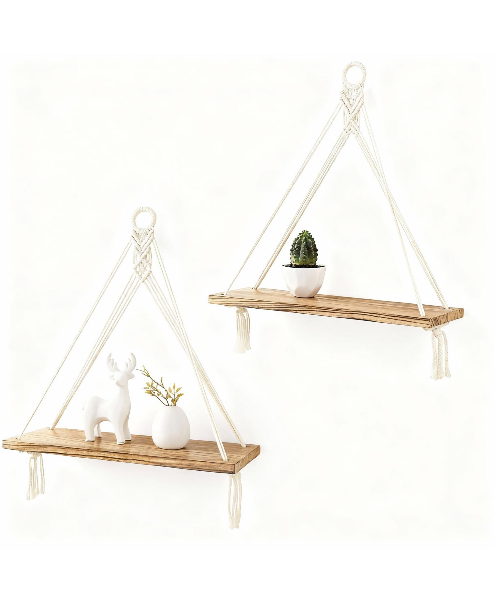 YIGII Настенные полки в стиле бохо макраме, набор из 2 шт., Rustic Wood