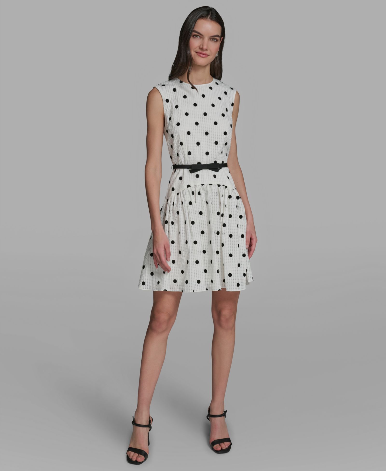 Женское мини-платье KARL LAGERFELD PARIS Cap-Sleeve Flocked Polka Dot