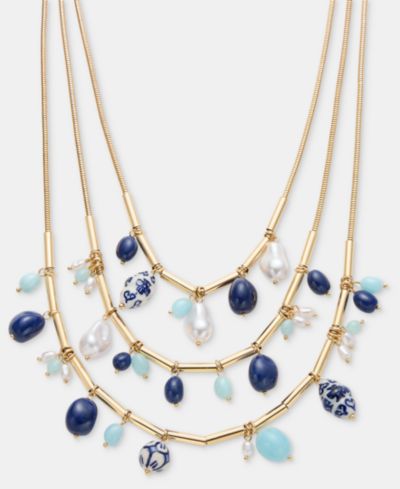 Style & Co Gold-Tone Beaded Three-Layer Necklace, Macy's Exclusive