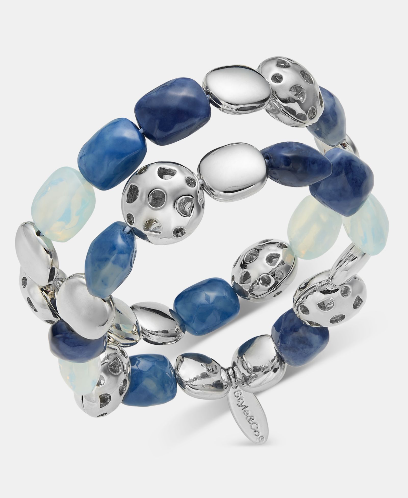 Style & Co Серебристый двухрядный браслет с бусинами, эластичный