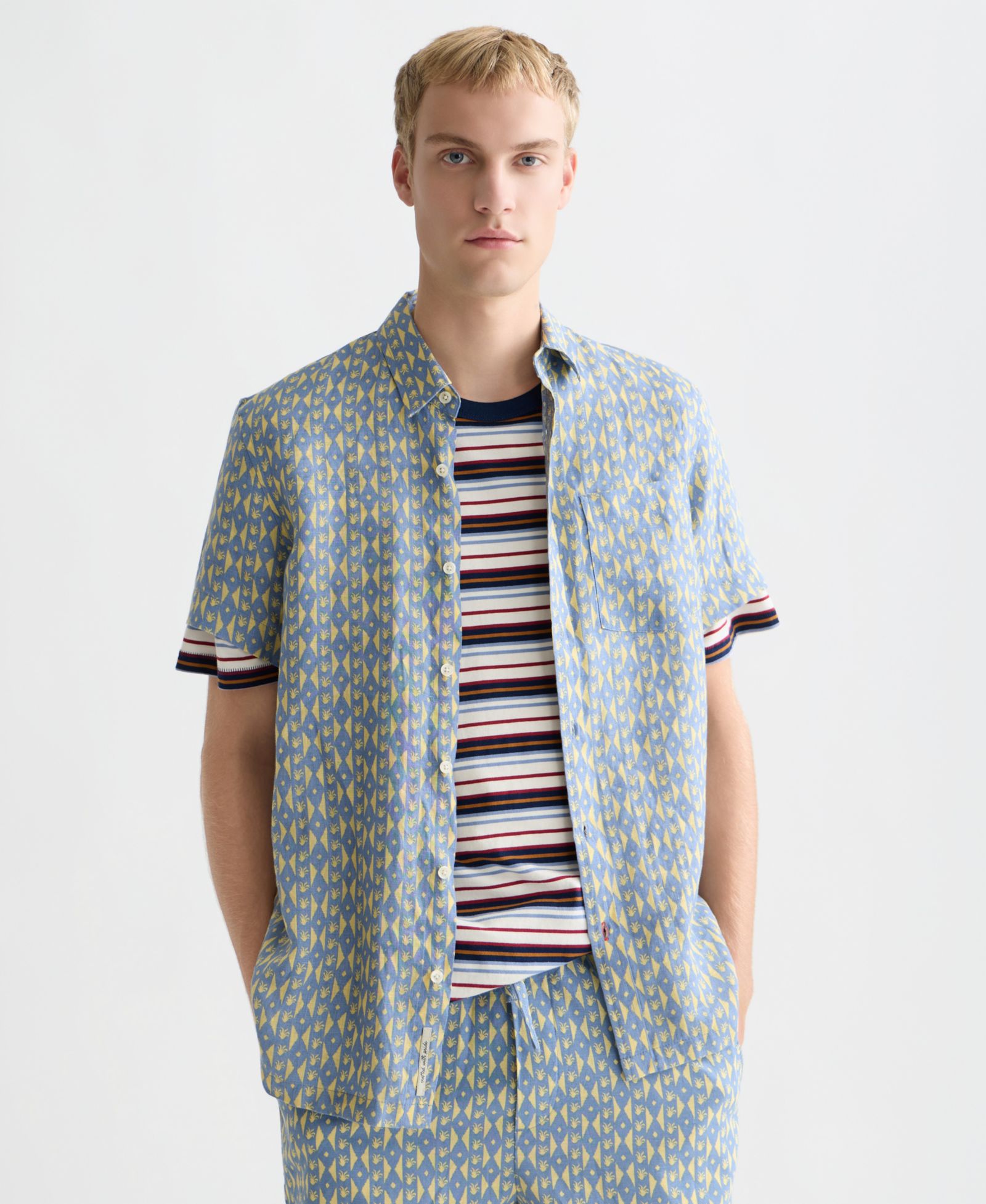 SCOTCH & SODA Men's Printed Linen Regular-Fit Short-Sleeve Shirt