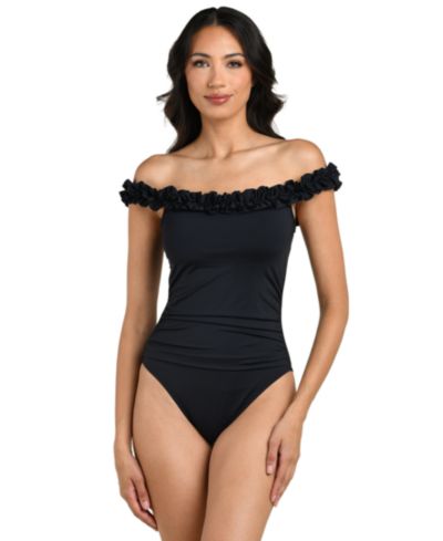 La Blanca Women's Island Goddess Ruffle Off-The-Shoulder One-Piece Swimsuit