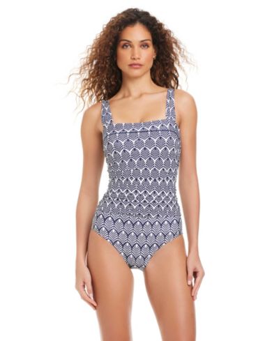 Beyond Control Women's Printed Square Neck One-Piece Swimsuit