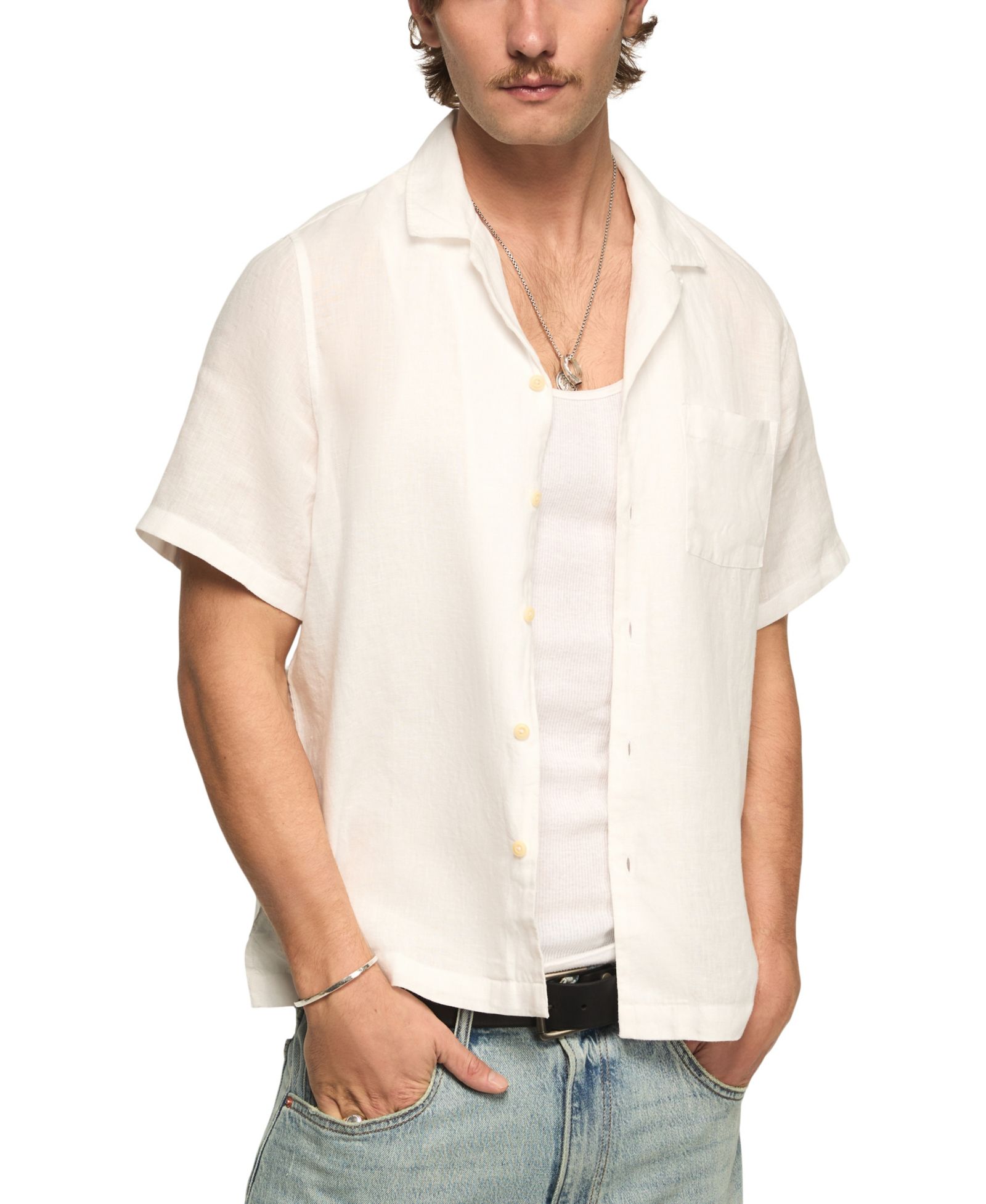 Lucky Brand Men's Short-Sleeve Linen Camp Collar Shirt