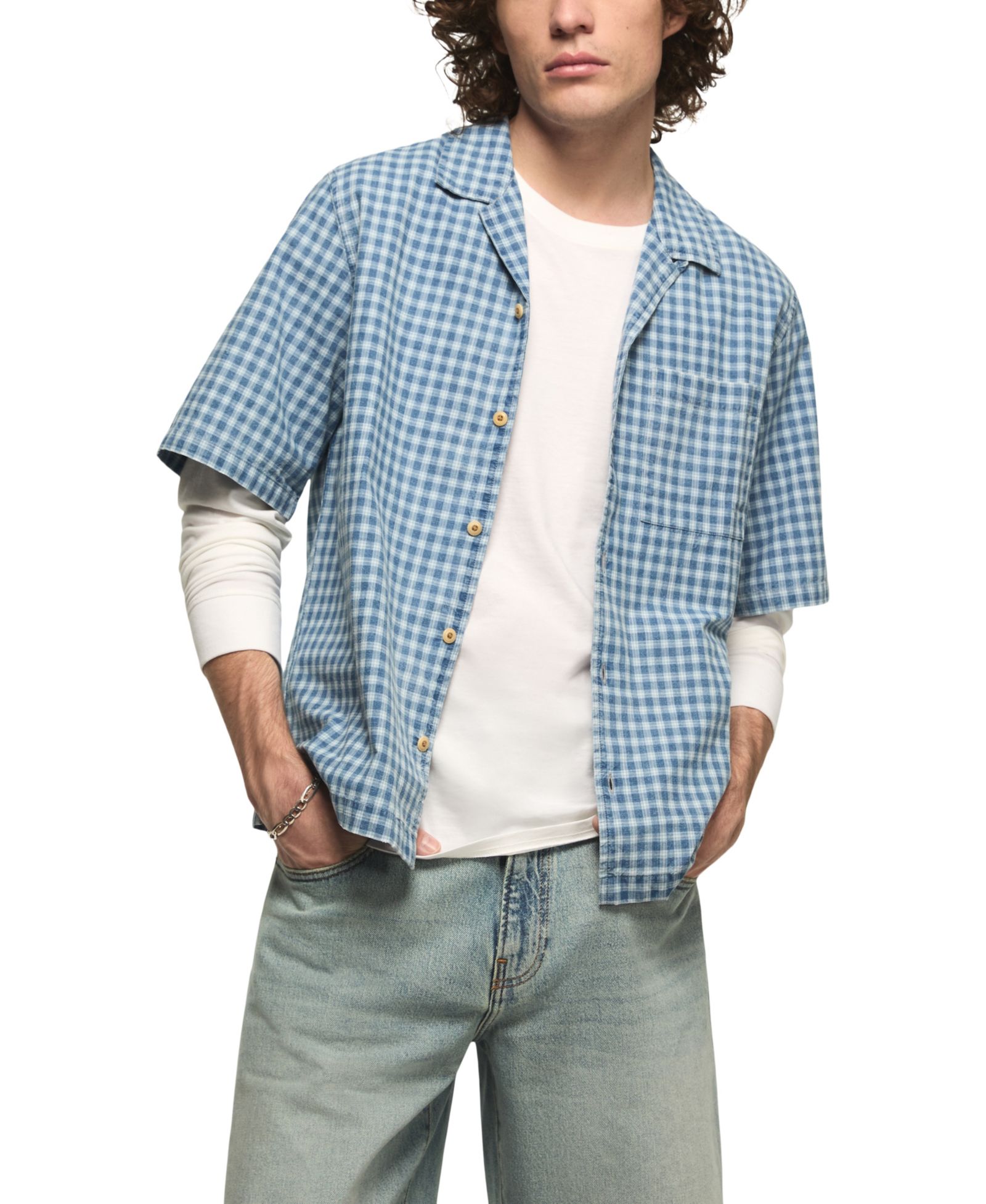 Lucky Brand Men’s Boxy Gingham Camp Collar Shirt