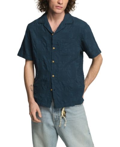 Lucky Brand Men's Novelty Textured Camp Collar Shirt