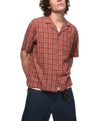 Lucky Brand Men's Camp Collar Boxy Plaid  Shirt