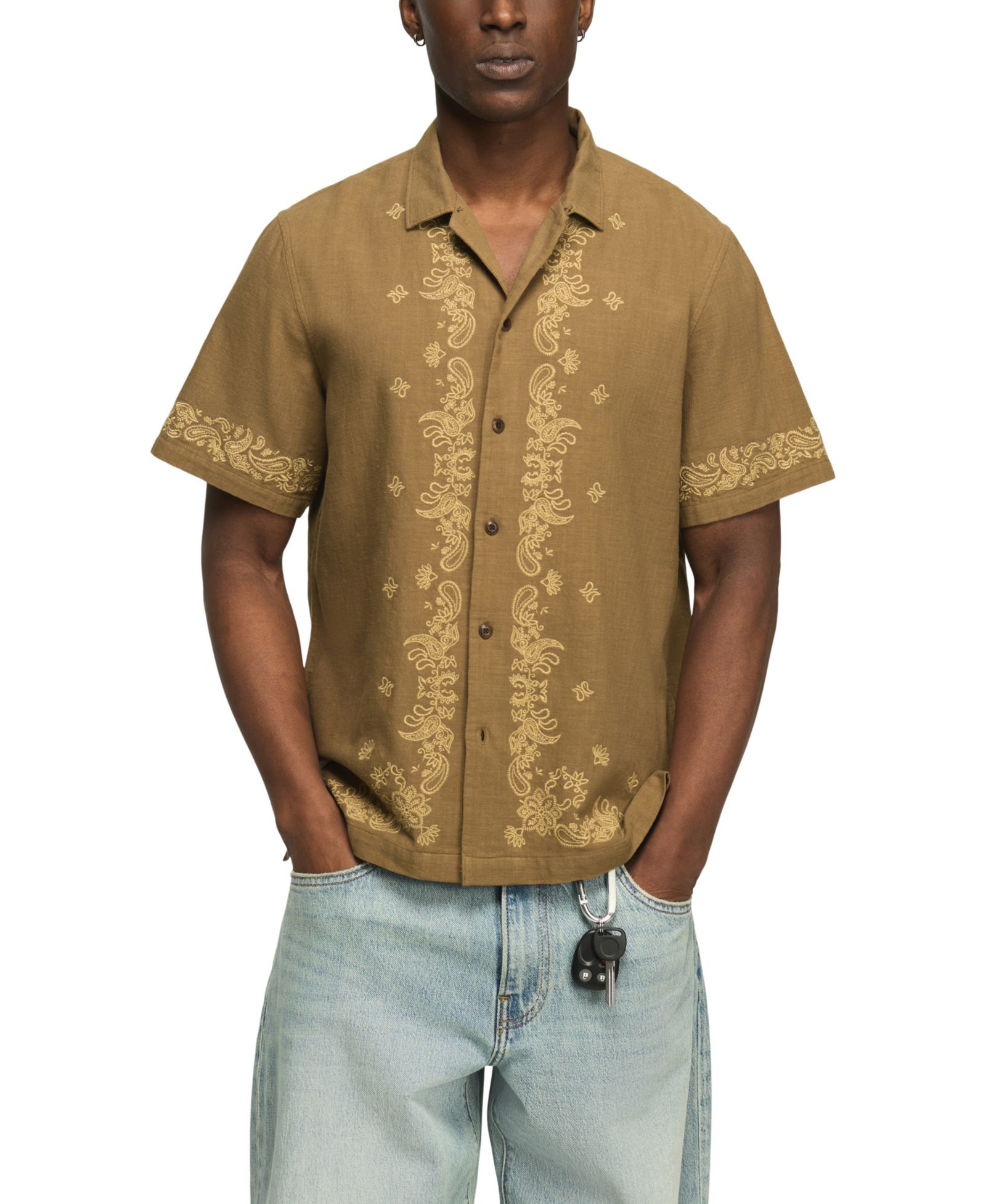 Lucky Brand Men's Short-Sleeve Bandana Eyelet Shirt