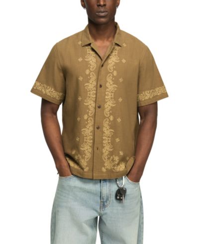 Lucky Brand Мужская рубашка с коротким рукавом и принтом Bandana Eyelet