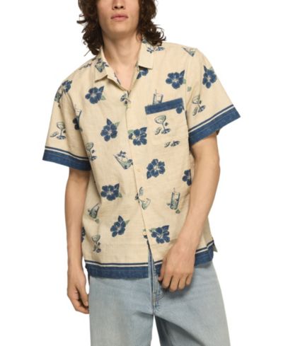 Lucky Brand Мужская рубашка с тропическим принтом Camp Short-Sleeve