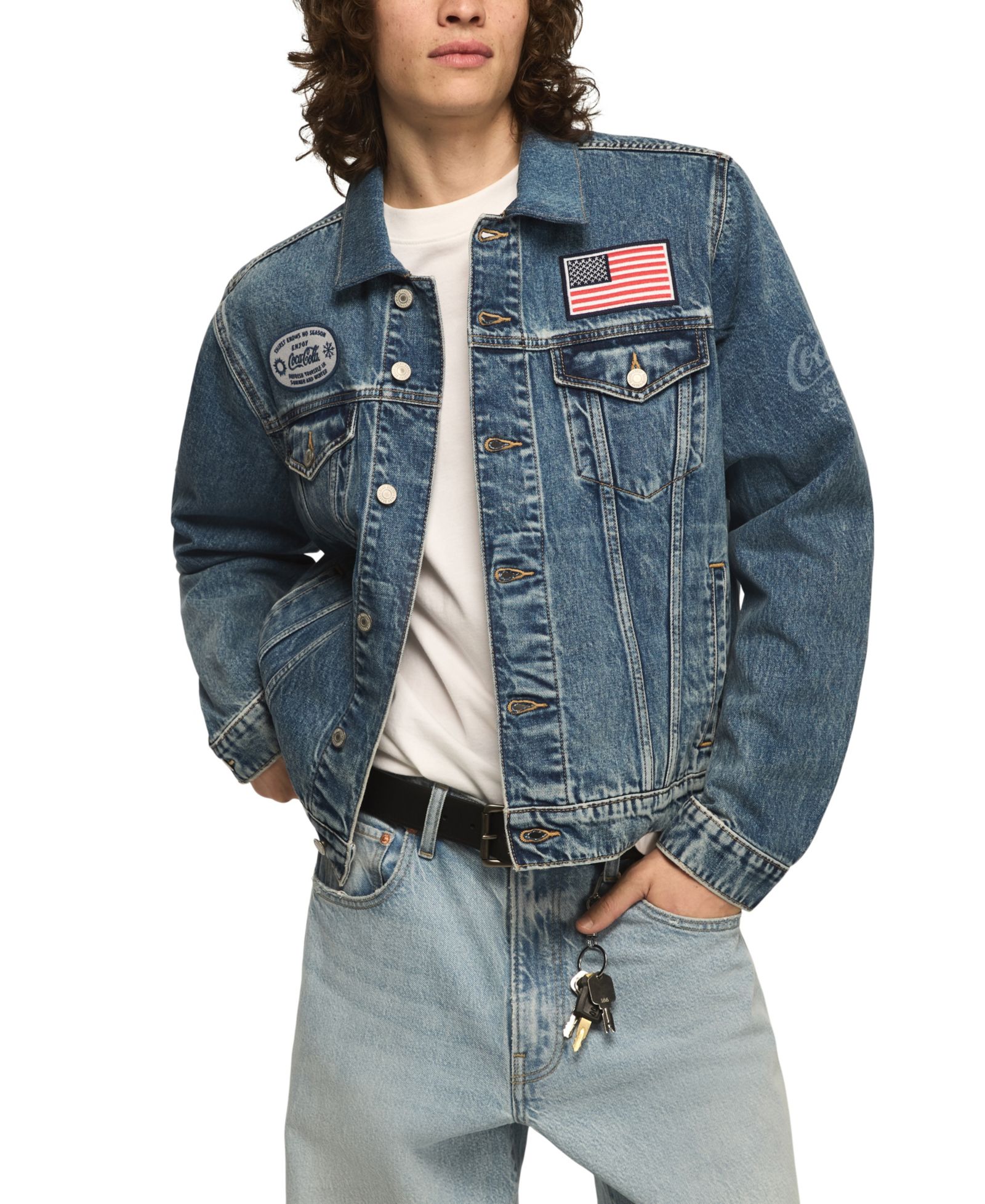Lucky Brand Men's Coca Cola Patch Denim Trucker Jacket