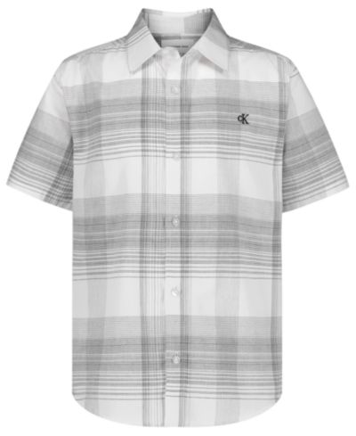 Мужская рубашка Calvin Klein Boys' 8-20 Intricate Plaid Woven Short-Sleeve
