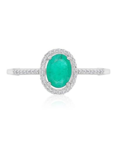 Macy's кольцо Halo с изумрудом (0.76 ct. t.w.) и бриллиантом (0.14 ct. t.w.) в белом золоте 14k
